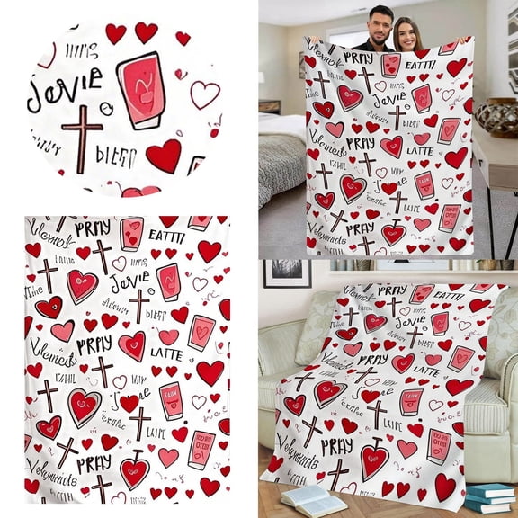 Xubinwww Heart Pattern Cozy Flannel Throw Blanket For Valentine's Day Anniversary And Couples Snuggling compatible with Macrame Throw Blanket Blankets Throw Throw Blanket Throws for Women Extra Thick