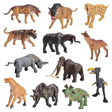 Xubinwww Mini Prehistoric Mammal Toy Set 12 Pieces Of Animal Dolls Wild Animal Dolls Long-haired Saber-toothed Model Doll Children's Birthday Kid Learning Fridge Building for Boys Multiplication Table