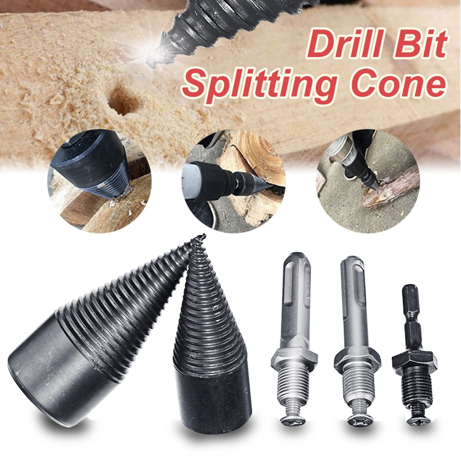 Xubond Drill Bits, Log Wood Bits Removable Drill Firewood Splitter Bit