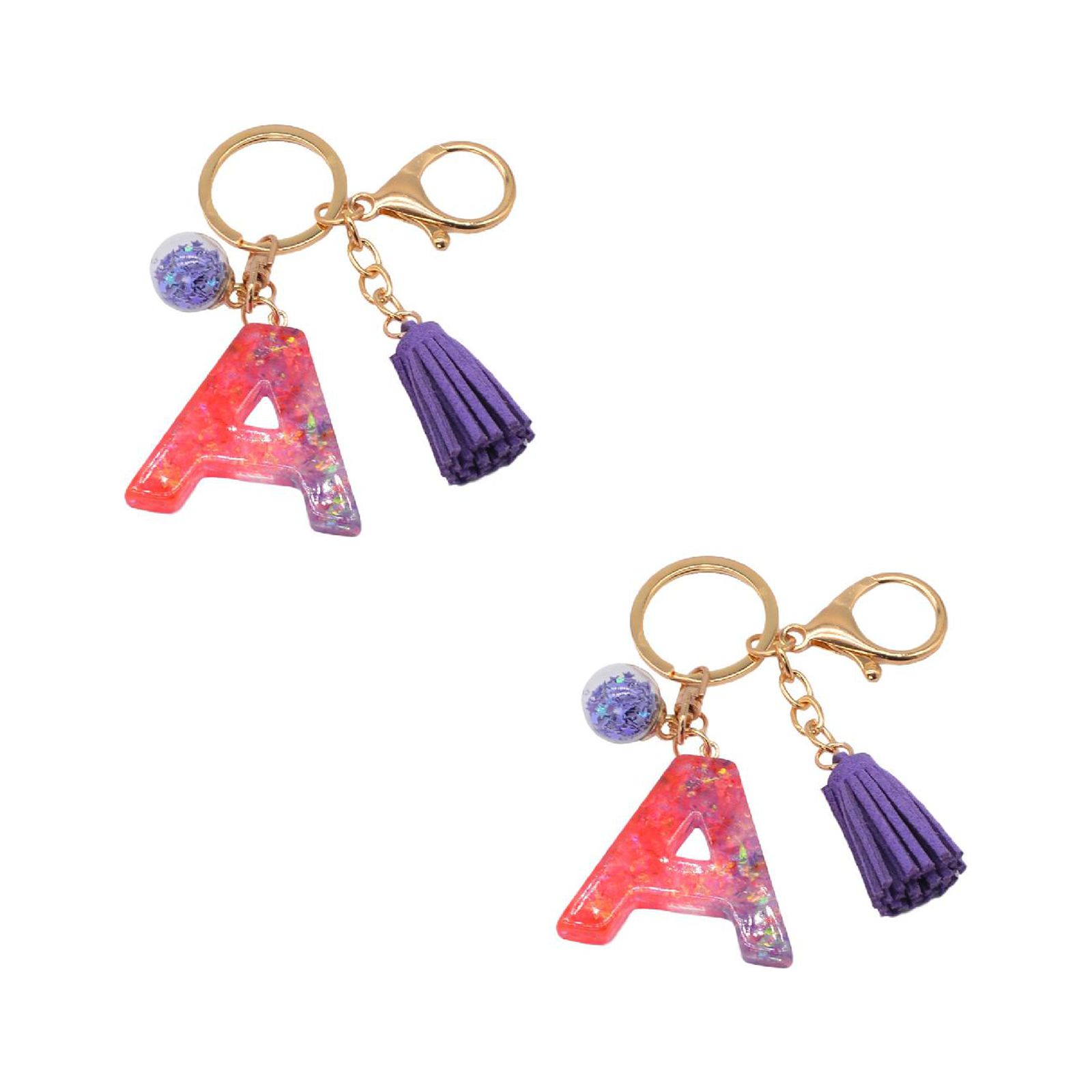 Xubond Key Rings, Resin Glittering Letter Keychain, Color Stitching