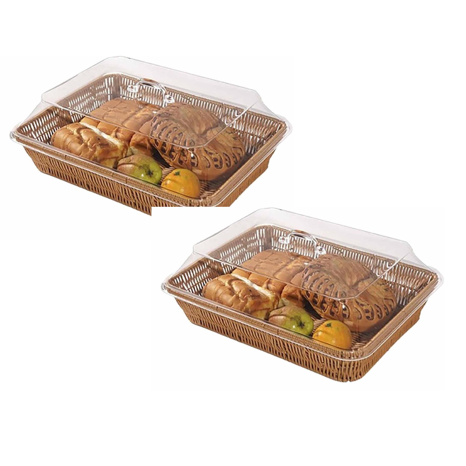 Xubond Kitchen Essentials, Wicker Basket With Acrylic Lid Bread Storage Tabletop Food Serving