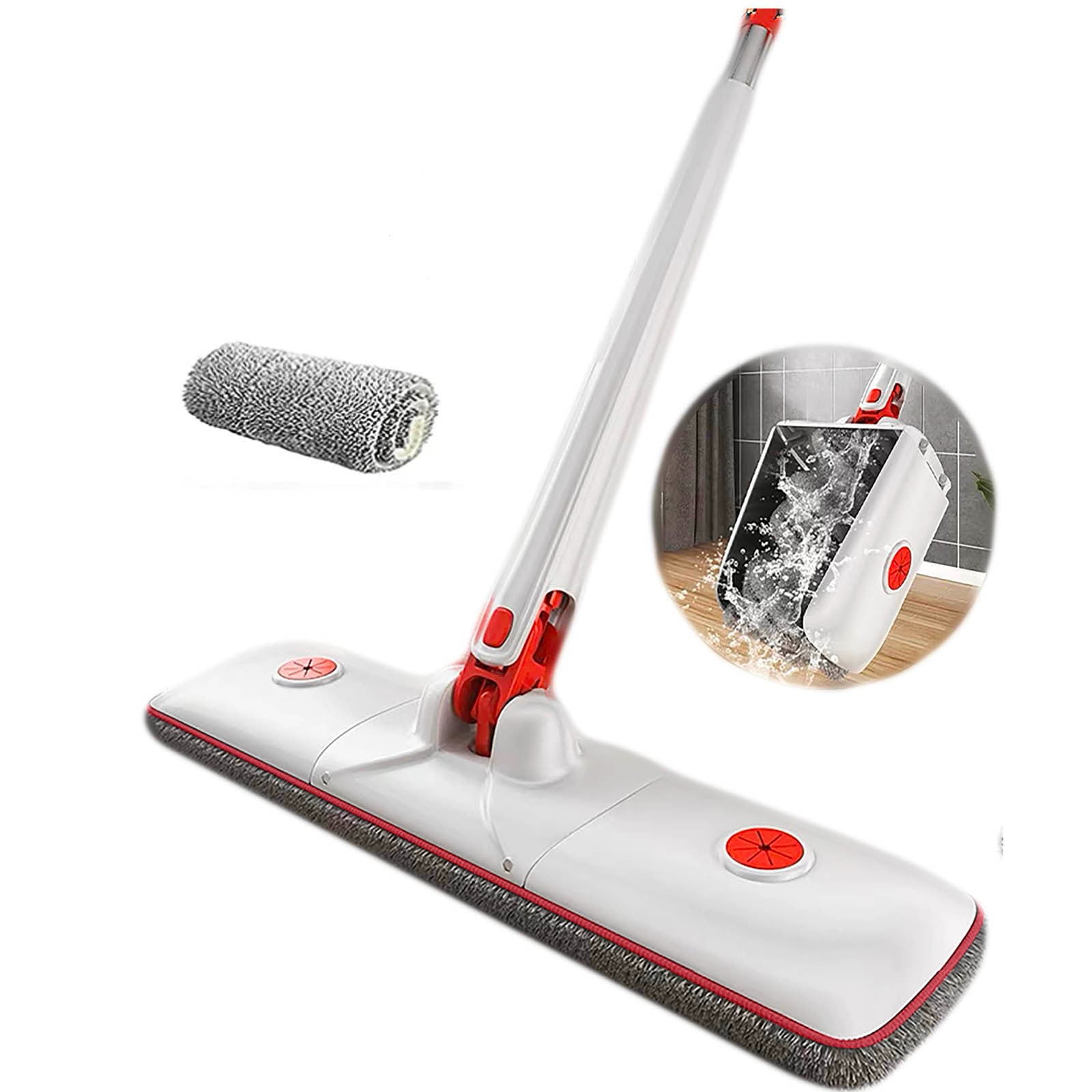 16.5" Self-Wringing Microfiber Flat Mop - 55" Handle, Includes Bucket & 3 Pads, Wet/Dry Use