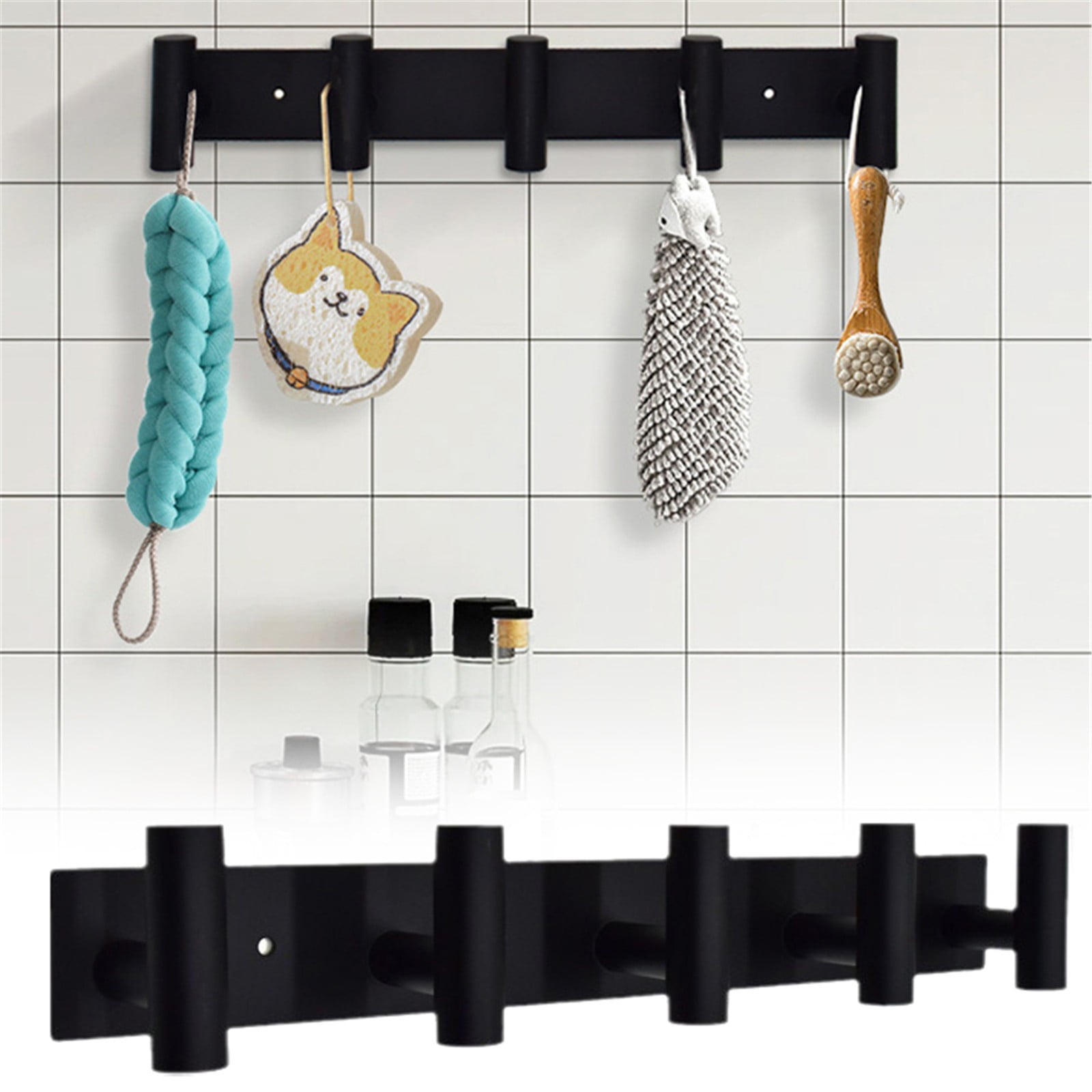 Xubond Shower Curtain Hooks, No Punching 5 Hooks Round Pipe Wall