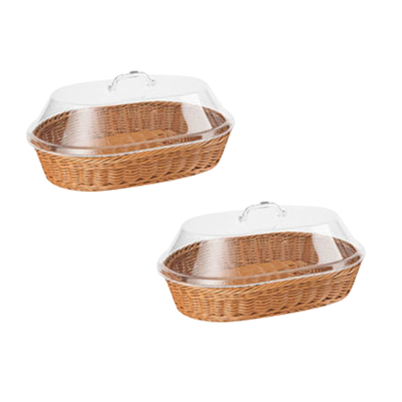 Xubond Wicker Basket With Acrylic Lid Cover For Food Bread Woven Picnic