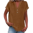 thumbnail image 1 of Xuboway Cotton linen tops for women Button Down Linen Shirt Short Sleeve Summer Casual Button Down V Neck Comfy Trendy Business Work Blouses, 1 of 3