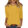 thumbnail image 1 of Xuboway Plus Size Tops for Womens 2025 3/4 Length Sleeve Tops Summer Casual Shirts Henley Blouses Dressy Fashion Basic Tee Blouses Clothes, 1 of 4