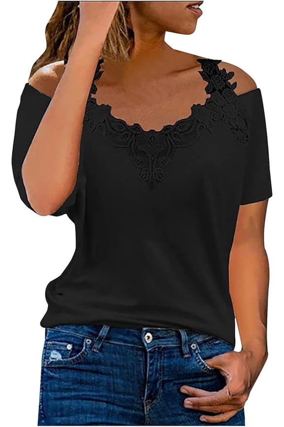 Womens Summer Short Sleeve Sexy Cut Out Cold Off Shoulder Basic Tunic Tee Tops Solid Color Dressy Party Blouse Shirts