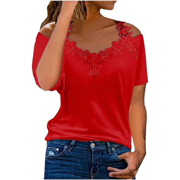 Xuboway Womens Summer Short Sleeve Sexy Cut Out Cold Off Shoulder Basic Tunic Tee Tops Solid Color Dressy Party Blouse Shirts