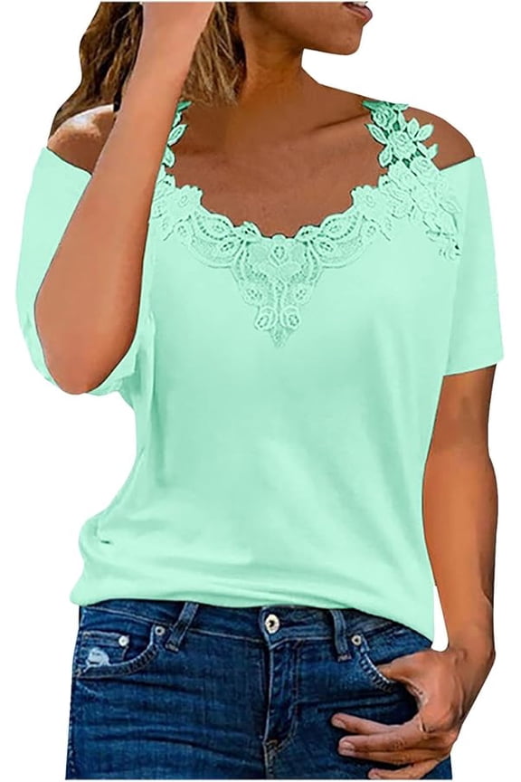 Womens Summer Short Sleeve Sexy Cut Out Cold Off Shoulder Basic Tunic Tee Tops Solid Color Dressy Party Blouse Shirts