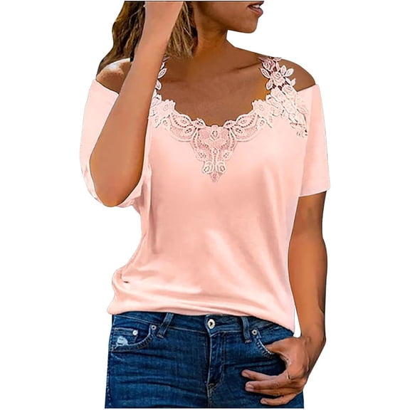 Xuboway Womens Summer Short Sleeve Sexy Cut Out Cold Off Shoulder Basic Tunic Tee Tops Solid Color Dressy Party Blouse Shirts