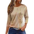 thumbnail image 1 of Xuboway Womens Tops Summer 3/4 Sleeve Casual Floral Print Tops Trendy Crew Neck T-Shirt Blouse Three Quarter Length Tunic Tops, 1 of 4