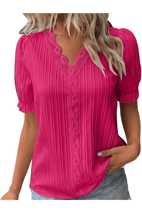 blouses for women dressy casual sexy Summer spring Elegant lace tops V Neck Short Sleeve Solid Shirt Blouse ladies tops and blouses professional clothes