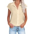 thumbnail image 1 of Xuboway shirts for women trendy Button Down Cotton Linen Shirt Blouse Loose Fit Casual V-Neck Tops Comfy Solid Color Tunic Tops, 1 of 3