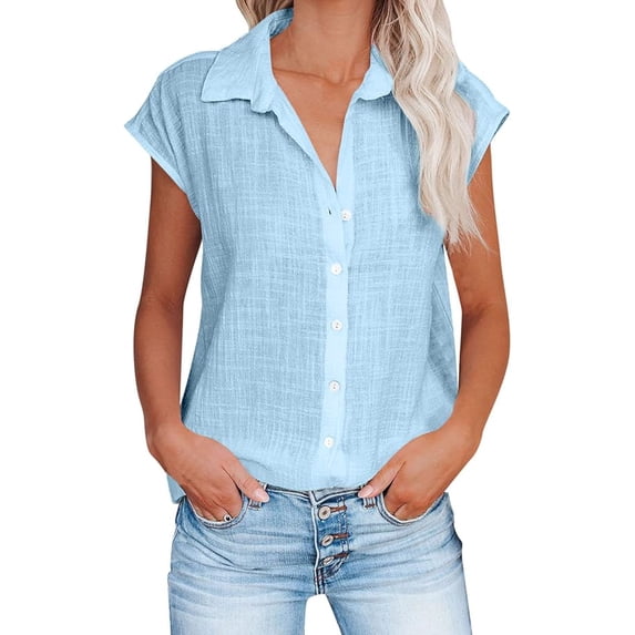 Xuboway shirts for women trendy Button Down Cotton Linen Shirt Blouse Loose Fit Casual V-Neck Tops Comfy Solid Color Tunic Tops