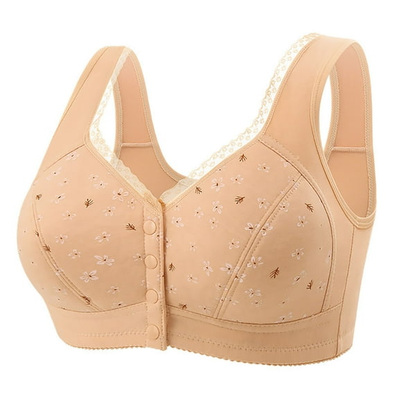 Xucatan 1 Pcs Daisy Bras for Women No Underwire Front Closure Comfort Senior Bra Comfort Cotton Full Coverage Snap Closing Bra