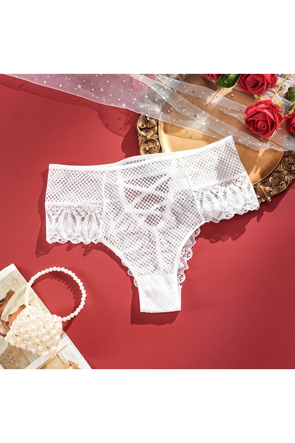 1 Pcs Women's Briefs Scalloped Floral Embroidered Hipster Panties Bow Jacquard Dark Pattern Cozy Underwear