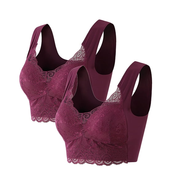 Xucatan 2PC Seamless Christmas gifts Push Up Lace Mesh Bralettes Back Smoothing Bra Full-Coverage