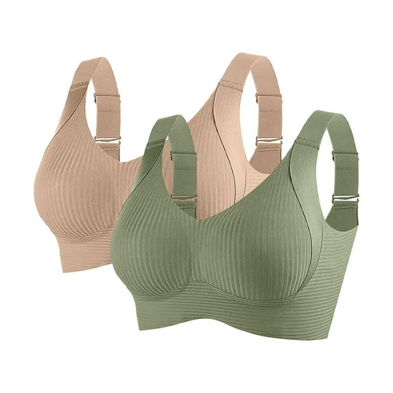 Xucatan 2PCS Seamless Plus Size Bras for Women Push Up Adjustable Bras Cozy Ribbed Wireless Full Support Sports Bra Solid Color Christmas gifts