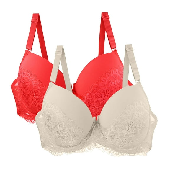 Xucatan 2pc Women's Lace Push Up Bra Plus Size Underwire Padded Bras Support Full Coverage Plunge Everyday Lift Bra Gift