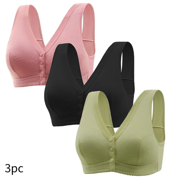 Xucatan 3PC Daisy Bras for Older Women, Comfortable Convenient Christmas gifts Front Close Button Full Coverage Bras for Older Women No Under wire