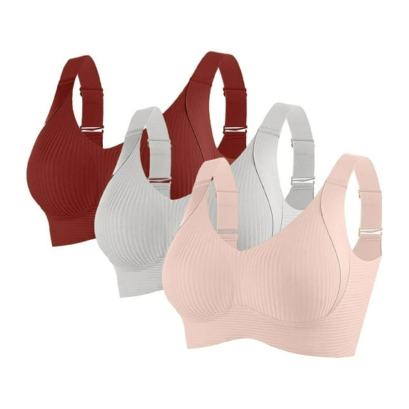 Xucatan 3PCS Seamless Plus Size Bras for Women Push Up Adjustable Bras Cozy Ribbed Wireless Full Support Sports Bra Solid Color Christmas gifts