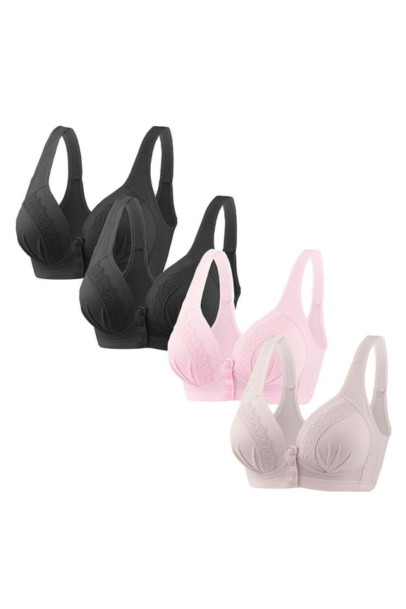 4PC Daisy Bras for Older Women, Comfortable Convenient Christmas gifts Front Close Button Full Coverage Bras for Older Women No Under wire