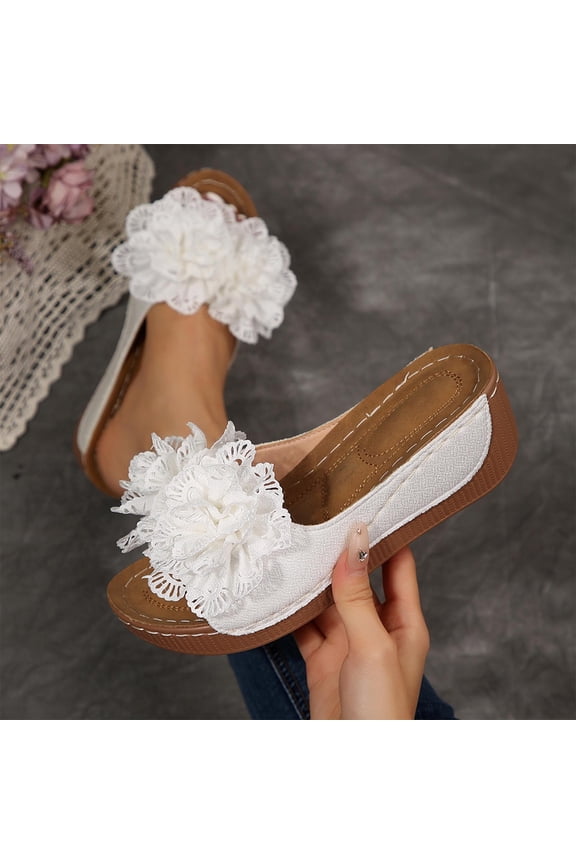 Bohemian Style Slippers for Women, Solid Color Peep Toe Wedge Heel, Soft Fabric Upper Casual Footwear for Daily Wear Gift