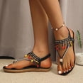 thumbnail image 1 of Xucatan Boho Beaded Sandals for Women, Elastic Ankle Strap Flat Shoes, Festival Summer Beach Walking Footwear Gift, 1 of 9