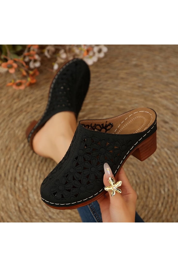 Breathable Bohemian Dressy Mules for Women, Casual Padded Heel Slippers with Artistic Design, Weekend Outdoor Wear Gift