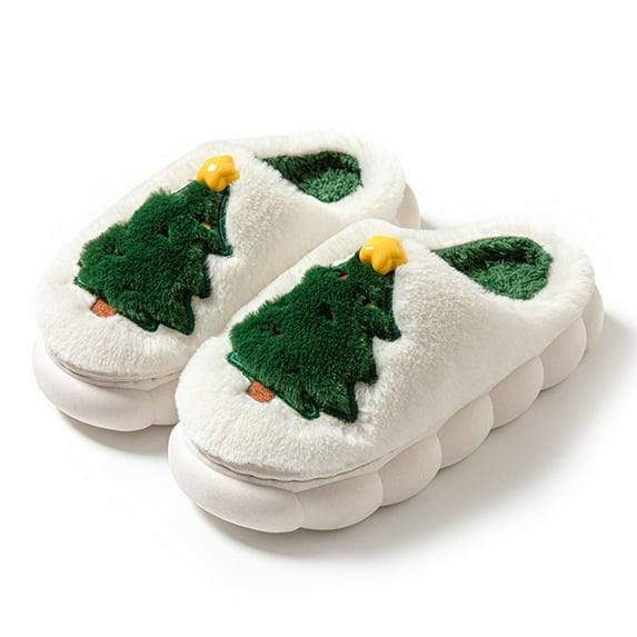 Xucatan Christmas Slippers for Womens Mens, Soft Slip-On House Winter ,Christmas Womens House Slippers with Cute Christmas Tree Santa, Fuzzy Lightweight Slippers for Indoor Outdoor Gift