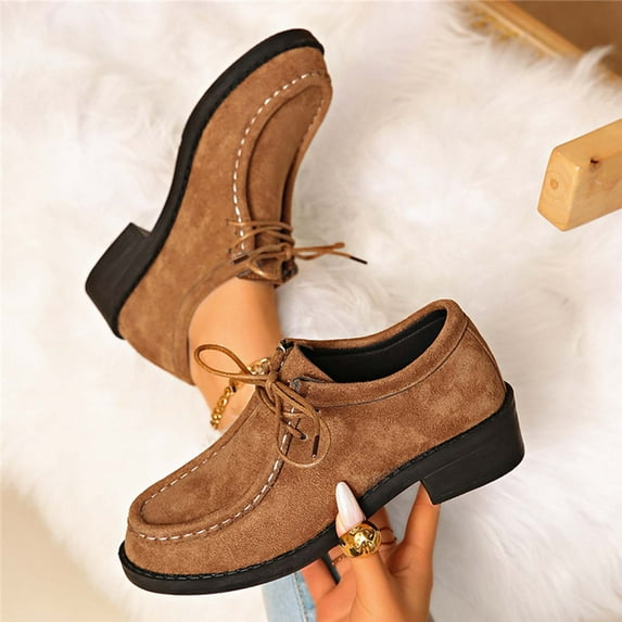 Xucatan Classic Contrast Stitch Loafers for Women, Adjustable Lace Flat Shoes, Versatile Comfortable Walking Flats for Work Weekend Gift