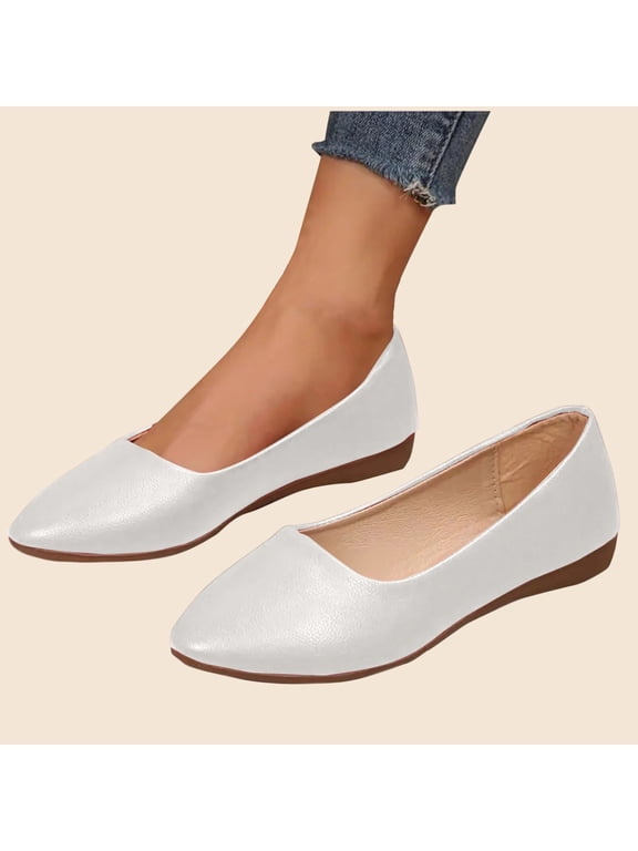 Closed Pointed Toe Flats for Women Leather Pointy Toe Comfortable Low Heel Slip On Pumps Shoes Office Lady Leather Dress Shoes Work Party Dating Church Gift