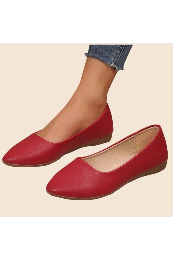 Closed Pointed Toe Flats for Women Leather Pointy Toe Comfortable Low Heel Slip On Pumps Shoes Office Lady Leather Dress Shoes Work Party Dating Church Gift