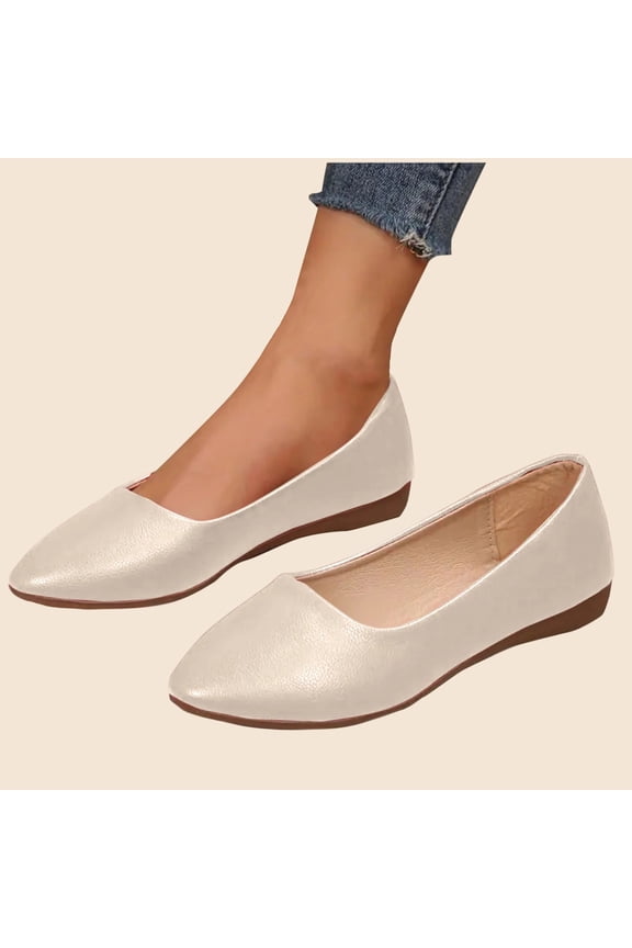 Closed Pointed Toe Flats for Women Leather Pointy Toe Comfortable Low Heel Slip On Pumps Shoes Office Lady Leather Dress Shoes Work Party Dating Church Gift