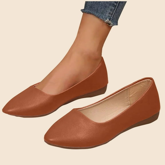 Xucatan Closed Pointed Toe Flats for Women Leather Pointy Toe Comfortable Low Heel Slip On Pumps Shoes Office Lady Leather Dress Shoes Work Party Dating Church Gift