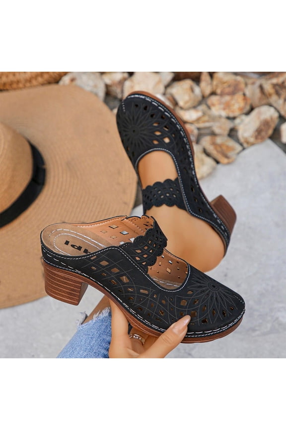 Closed Toe Sandals Women, Perforated Block Heel Mule Clogs, Office Casual Spring Summer Footwear, Breathable Comfortable Slip On Design for Daily Wear Gift