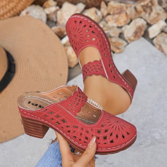 Xucatan Closed Toe Sandals Women, Perforated Block Heel Mule Clogs, Office Casual Spring Summer Footwear, Breathable Comfortable Slip On Design for Daily Wear Gift