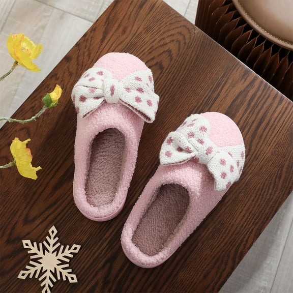 Xucatan Cute Ribbon Bow Slippers for Womens Mens Cut Retro Plush Soft Memory Foam House Shoes Gift