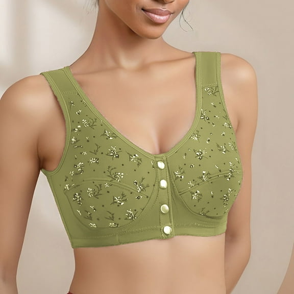 Xucatan Daisy Bras for Older Women No Underwire Plus Size Floral Bra Wireless Front Closure Bras for Senior Daisy Comfort Tshirt Bra Gift