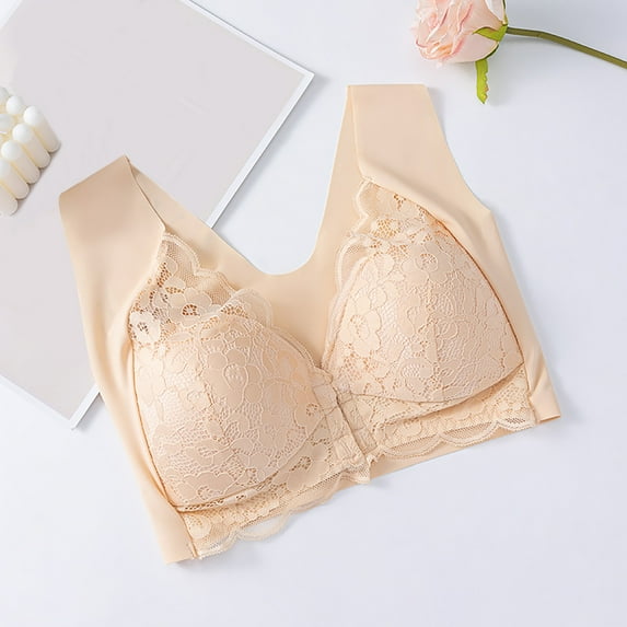 Xucatan Daisy Seamless Bras for Older Women Front Closure Floral Plus Size Bra Wireless Push Up Bras for Senior Daisy Comfort Tshirt Bra Gift