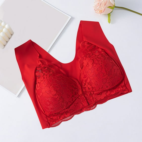 Xucatan Daisy Seamless Bras for Older Women Front Closure Floral Plus Size Bra Wireless Push Up Bras for Senior Daisy Comfort Tshirt Bra Gift