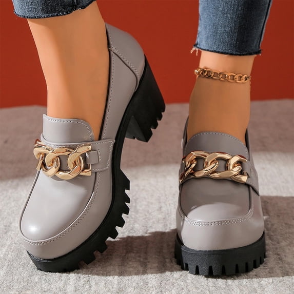 Xucatan Elegant Block Heel Loafers for Women, Non Slip Thick Sole Flats, Versatile Comfortable Walking Shoes for Spring Work Gift