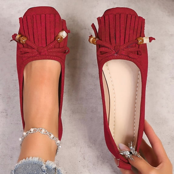 Xucatan Fashion Fringe Bow Loafers for Women, Breathable Cushioned Flats, Versatile Casual Walking Shoes for Work Weekend Gift