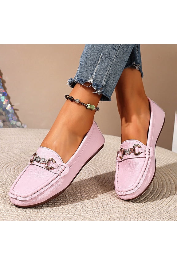Fashion Metal Chain Loafers for Women, Round Toe Soft Sole Flats, Versatile Comfortable Walking Shoes for Spring Office Gift