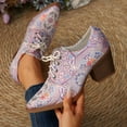 thumbnail image 1 of Xucatan Floral Embroidered Short Bootie for Women Traditional patterns Vintage Casual Pointed Toe Low Top Lace up Shoes Comfortable Chunky Block Heel Ankle Boots Gift, 1 of 7