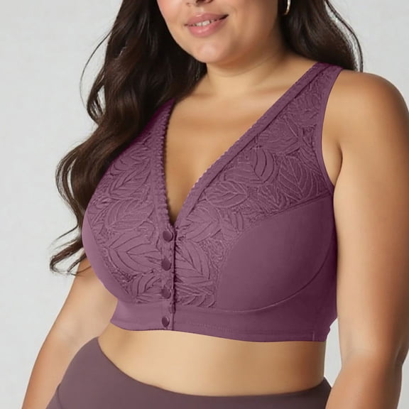 Xucatan Front Closure Bras for Women Seamless No Underwire Plus Size Mesh Neck Bralettes Supportive Wireless Daisy Comfort Tshirt Bra Christmas gifts