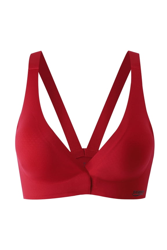 Front Closure Women's Wireless Bra V Neck Seamless Bralette Soft Padded No Underwire Everyday Bras Plus Size Sleep Bra Gift