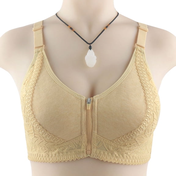 Xucatan Full Coverage Bras for Women, Plus Size Wirefree Floral Embroidered Bra with Front Button, Breathable Seamless Push Up for Daily, Lightly Lined Minimizer Gift