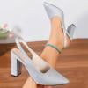 Xucatan Glitter Slingback Heels for Women, Rhinestone Embellished Block Heel Pumps, Elegant Pointed Toe Evening Shoes, Formal Party Footwear for Holiday Events Gift
