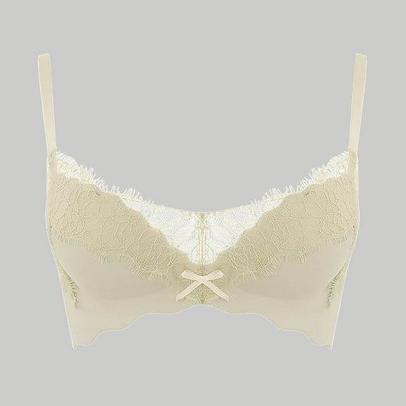 Xucatan Lace Bras for Women Sheer Balconette Underwire Unlined Everyday Bras Bow Push Up Plus Size Bras See Through Underwire Solid Cute Gather Bralettes Gift
